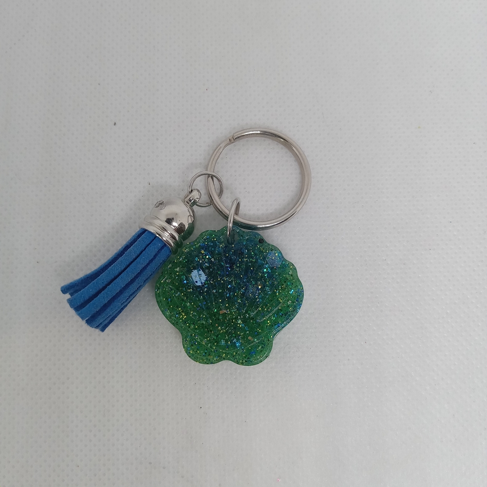 Green Glitter Keychain with Blue Tassel